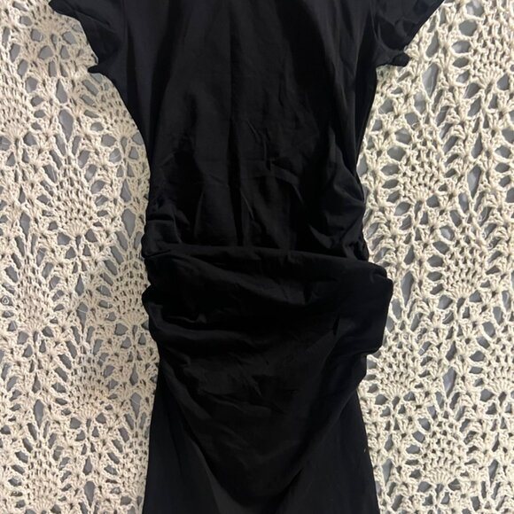NWOT Miffuse Sz Small Black 33” Long Short Sleeve‎ Ruffled Dress C08 - Picture 1 of 8